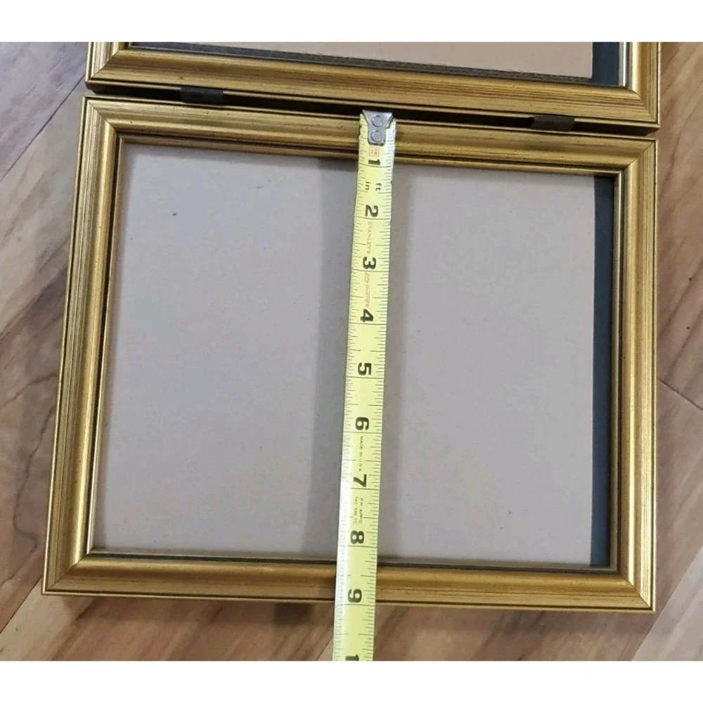 Vtg Gold Tone Metal BiFold Double Picture Frame 11x9 Vertical Portrait Hinged